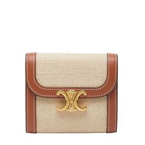 Celine Triomphe Beige Brown Canvas Leather Women's Celine